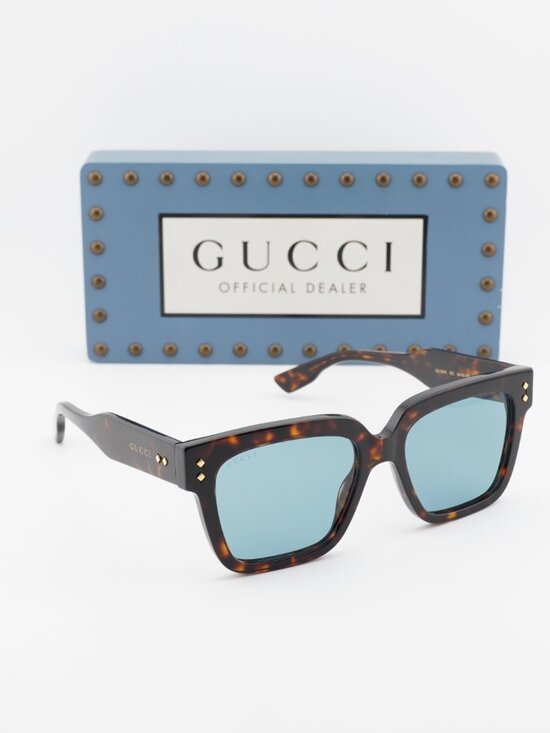 Gucci GG1084S 002 Square Sunglasses - Shiny Dark Havana/Light Blue main image 6